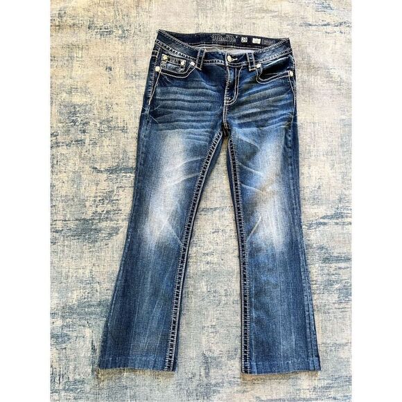 Miss Me Angel Wing Rhinestone Embroidered Pocket Chloe Bootcut Jeans 29" SHORT - Picture 1 of 8